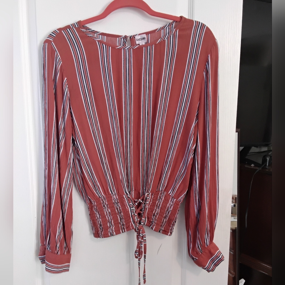 Long Sleeve Blouse With Ruched Waist- S